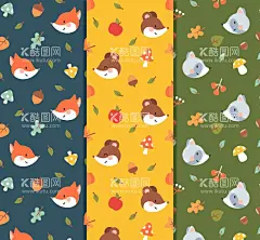 动物头像无缝背景  - 源文件下载【酷图网】蘑菇,橡子,狐狸,松鼠,eps,ai,矢量,高清图片,素材,