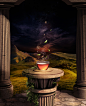 Tea of the gods : Tea of the gods is inspired by a tea type called 'Greek Mountain Tea' also known as “Olympos Tea”, it was thought to be one of the favorite drinks of the Gods. The pillars and floor are created in 3D. The cup of tea is a stockphoto. The 