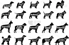 向量狗轮廓收集孤立的白色