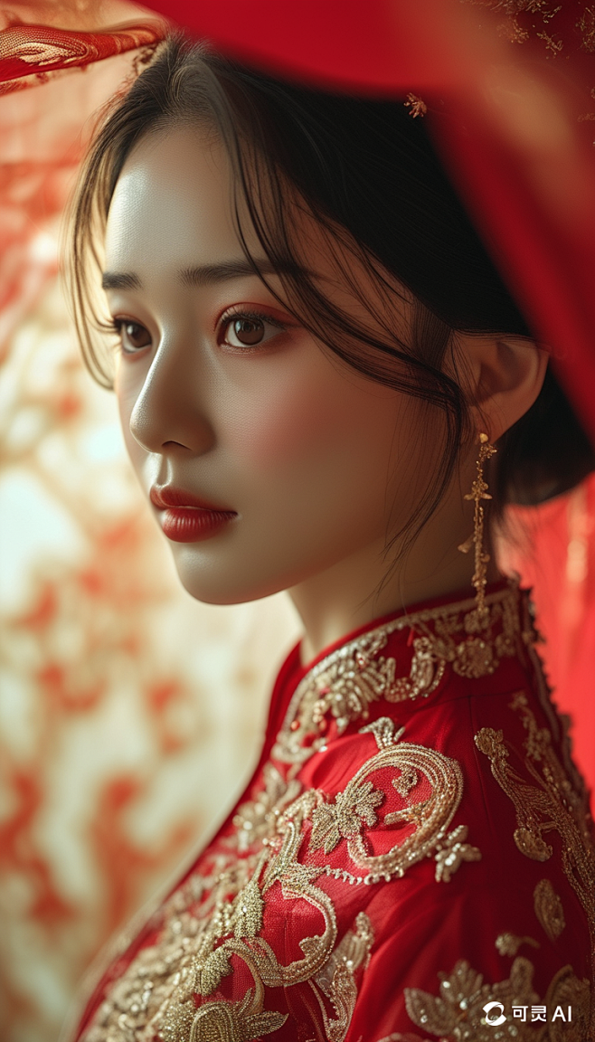 9x16_画面主体为一位身着红色婚纱的女...