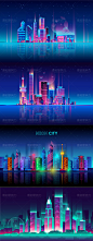 霓虹矢量建筑城市背景AI插画素材渐变炫彩夜景立体高楼绚丽地标-淘宝网