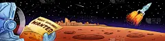 火星探险者想要手绘漫画风格的卡通横幅。太空探索，太空殖民