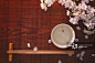 Chopsticks sake and cherry blossoms