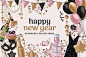 Happy New Year Clipart : A total of 29 New Year's Eve clipart Illustrations. Includes Top Hat, Champagne, Champagne glasses, New Year's dress and more. Each graphic is saved individually without a background, image