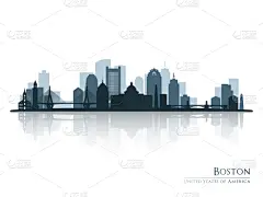 波士顿,城市天际线,白色,商务,城镇,摩天大楼,全景,剪影,反射