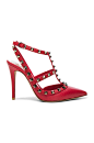 图象1 Valentino Rockstud Leather Ankle Strap Heels – 红色
