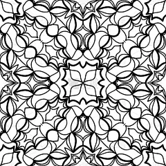 装饰无缝背景与花边花卉装饰。矢量插图。黑、白颜色。用于壁纸、布料、背景