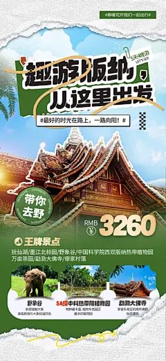 西双版纳趣游城市旅行漫游景点海报