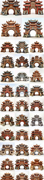 AI中式牌坊城门设定图素材 3D城门场景建筑插画设计 影视游戏概念-淘宝网