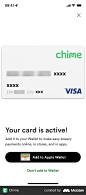 Chime Activating Chime debit card screen