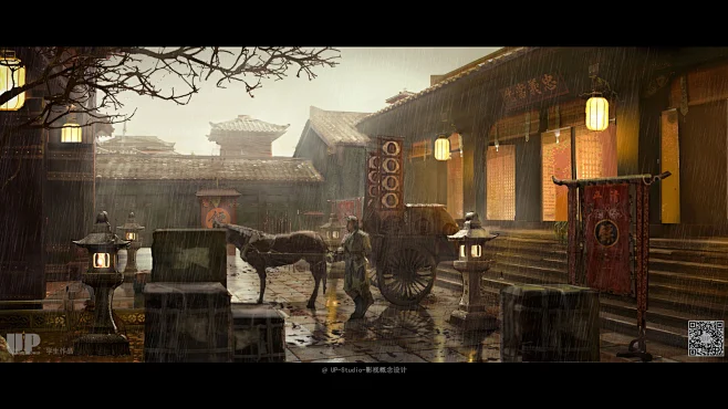 影视概念设计-气氛图-古装外景-小院-花瓣网