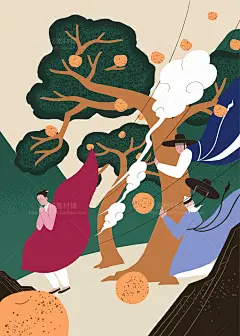 韩国创意传统服饰兄弟握手手绘素材水粉寓言插图插画设计PSD-淘宝网
