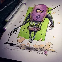 一组超炫酷纸上3D骷髅和机甲插画