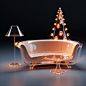 here is a Christmas tree and acrylic furniture, furniture designed by Le Corbusier, The sofa design for one person, stand lamp on the small stand table. Transparent acrylic Texture furniture, add glitter, 3d render, Cinema4D, white background --v 5.2