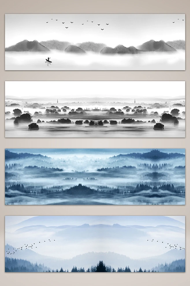 中国风山水水墨海报banner背景-花瓣网