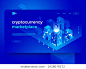 Cryptocurrency and blockchain isometric composition with smart city and abstract infographics. Isometric vector illustration.
