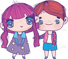 kids little girl and boy anime cartoon characters