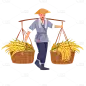 手绘秋季丰收农民元素