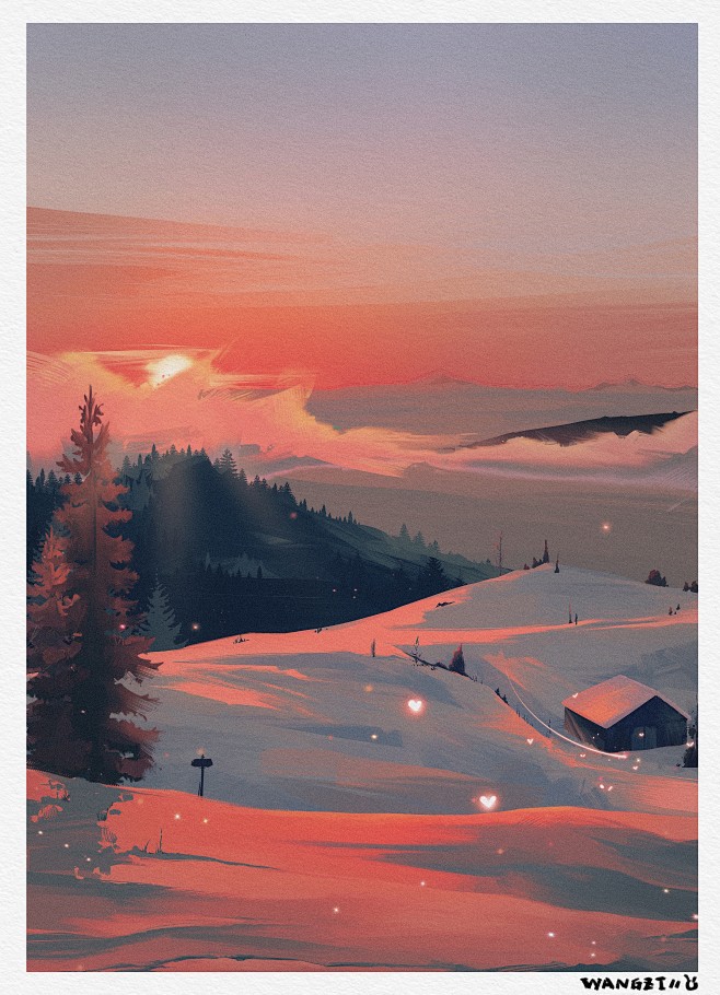 插画风景 雪景