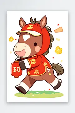 灯笼鞭炮2026年扁平化简笔画马年新插画