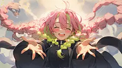 粉色双马尾辫可爱女孩 伸出双手 动漫桌面壁纸