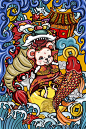 原创鼠年吉祥中国风国潮锦鲤舞狮海浪钱币