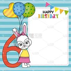 Happy birthday card. Rabbit with balloons and the 