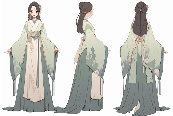 古风人物角色三视图素材 服装绘画设计国风插画设定图 游戏资源-淘宝网-花瓣网