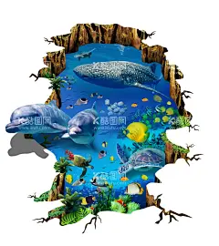 3D立体地贴  - 源文件下载【酷图网】地贴,3D,海豚,海洋,海底世界,