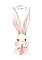 Fine Art Watercolor Original Illustration Print. Bunny. Eating Carrot. Rabbit.