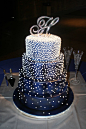Midnight blue & pearls wedding cake. This is stunning!