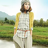 百分之一 2012秋装 森林系 女款暗花格纹长袖衬衣/衬衫（C5308）