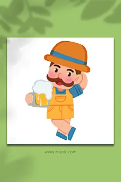 胡子叔可爱手绘啤酒节干杯庆祝人物元素插画