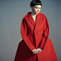 2014春装新款法式优雅百褶裙子 廓形中长款七分袖红色风衣连衣裙 原创 设计 2013