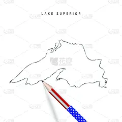 铅笔,苏必利尔湖,轮廓,矢量,铅笔画,一个物体,肖像,加拿大,五大湖,三维图形