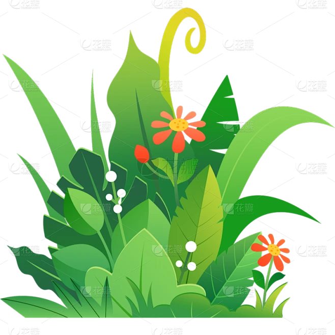植物系列扁平花草丛植物贴纸素材-花瓣网