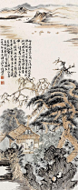 陆俨少 山水人物 立轴 设色纸本作品欣赏