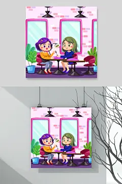 创意高端做美甲卡通人物矢量素材