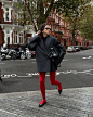 Photo shared by [Nastya Burlaka] on September 18, 2023 tagging @balenciaga, @ysl, @calzedonia, @zara, @hladysh.official, and @suiv.ua. May be an image of overcoat, tights, kilt and suit.