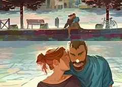 法国插画家、漫画家 Nesskain 插画中的爱情故事