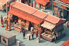 集市市场小摊扁平风插画