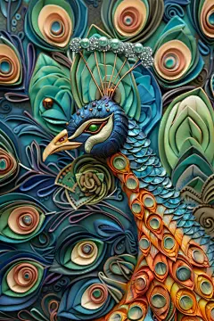 现代唯美浮雕清新立体浮雕孔雀
