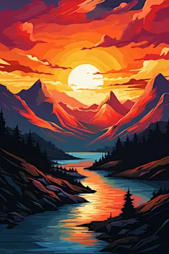 AI数字艺术国潮山水插画背景图