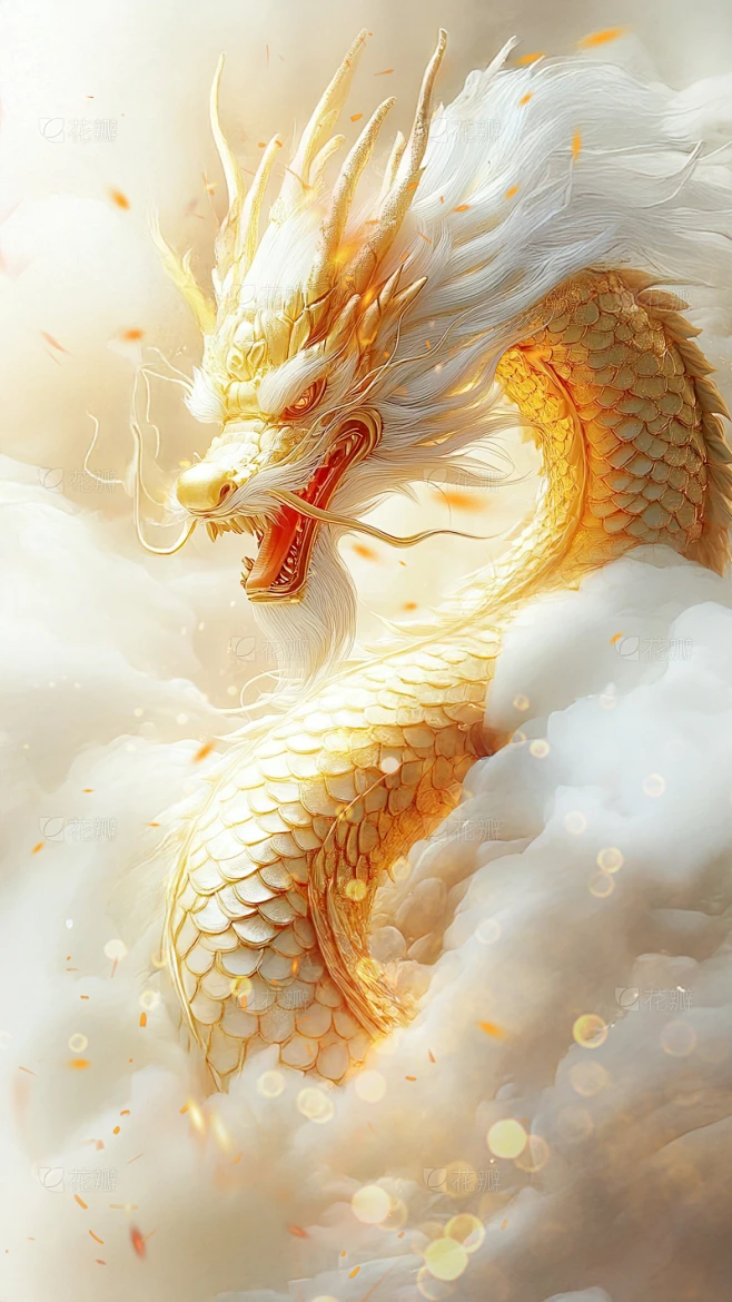 龙抬头3d金属龙头祥云组合背景