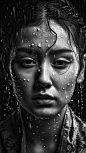 photograph of a person in black and white, in the style of zhang jingna, water drops, colorful fantasy realism, historical illustration, 8k resolution, northern china's terrain, close-up