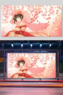 卡通小清新古风结婚插画