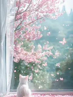 猫与春樱|春风落满了窗台，蝴蝶又在肩上停 樱花装饰了你的窗子 你装饰了别人的梦 #蝴蝶 #蝴蝶壁纸 #粉 #樱花 #樱花季 #樱花雨 #樱花壁纸 #春日樱花壁纸 #樱花手机壁纸 #背景 #壁纸 #氛围感壁纸 #春来无事只为花忙 #春天 #樱花粉 #粉色系 #温柔壁纸 #ai绘画 #ai #ins风 #ins壁纸 #infp - 小红书