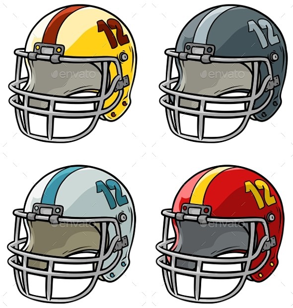 卡通美式橄榄球头盔矢量图标——人造物体对...