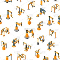 输送机机器机器人手无缝模式背景等角视图。向量