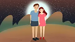 星空下的情侣手绘插画
